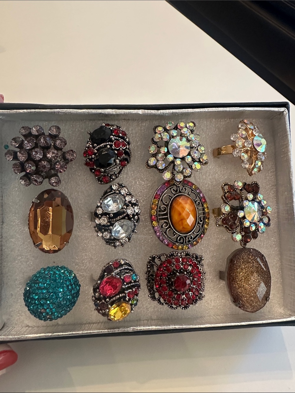 Vintage-Inspired Multicolor 12 statement fashion adjustable rings